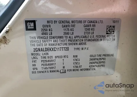 2012 Chevrolet Equinox Lt from USA, damaged, VIN 2GNALDEKXC1177720
